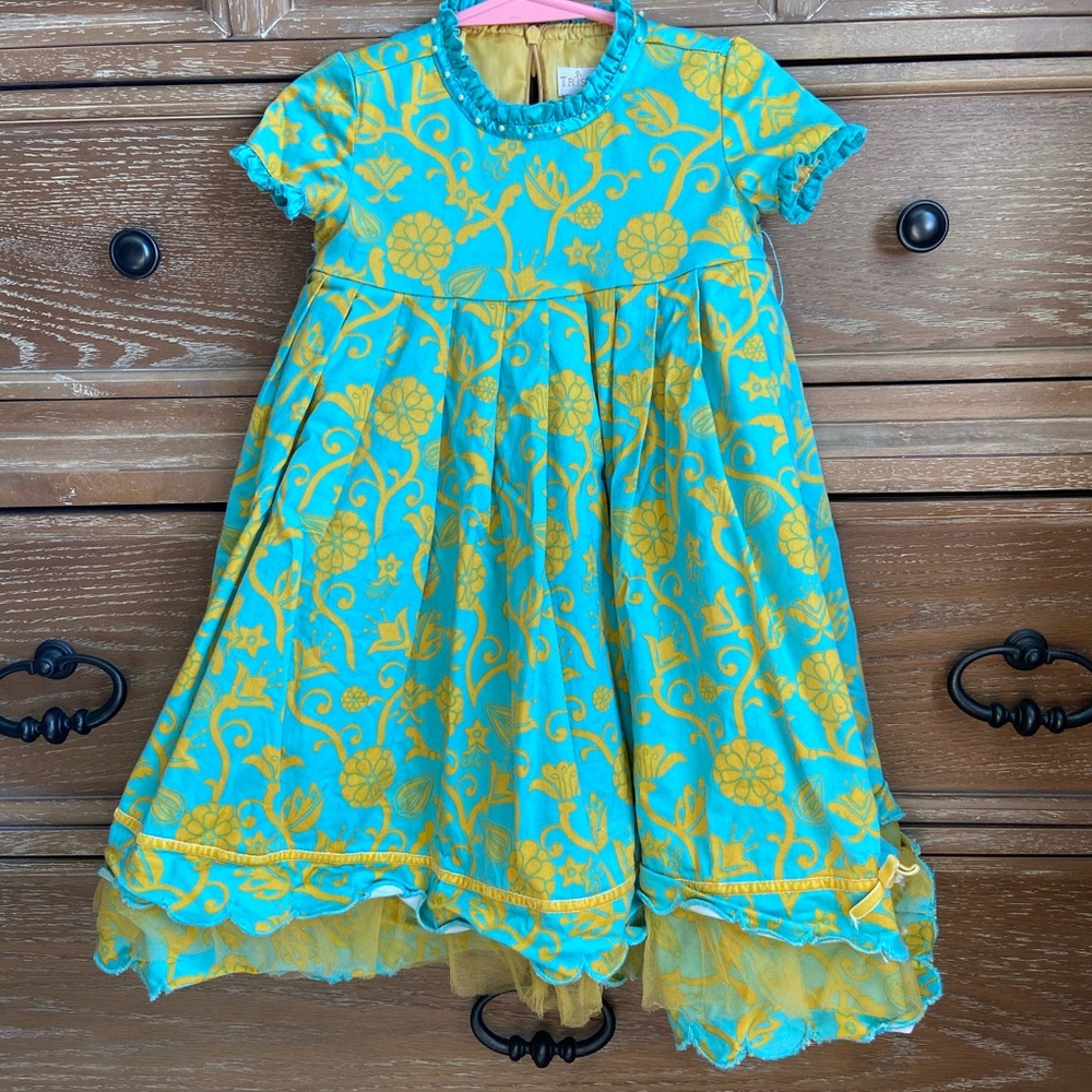 Trish Scully Princess Yellow & Teal Dress, Sz 18M